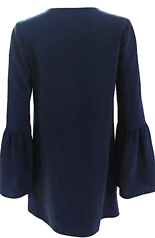 Elizabeth & James NY. (The Row) Navy Acetate V-Neck Darted Flounce Long Sleeve Dress