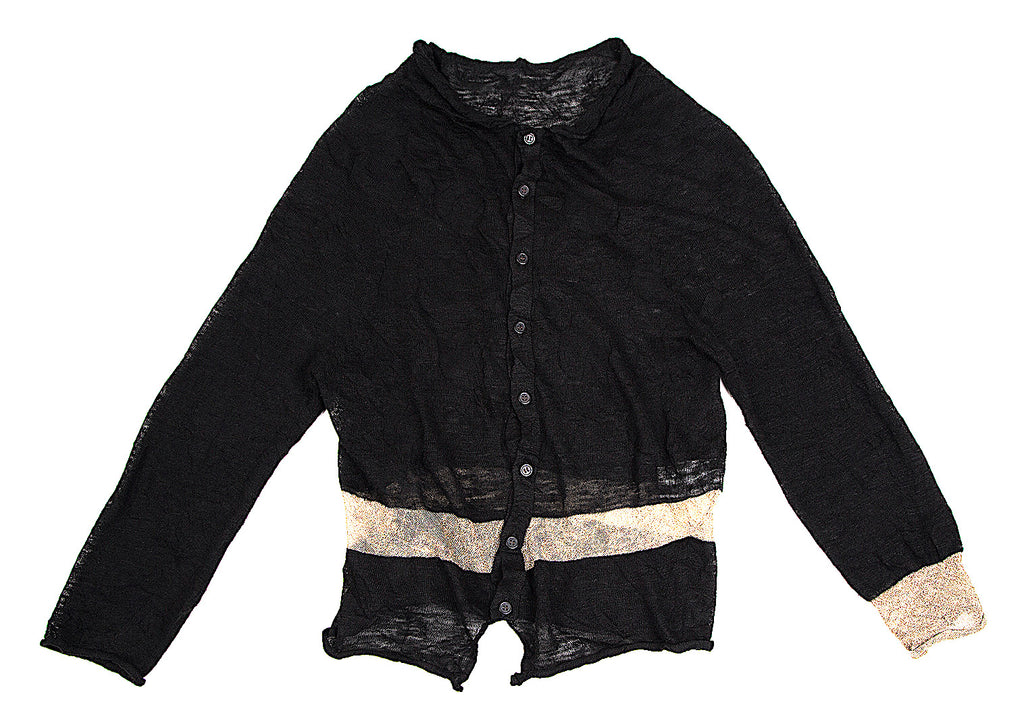 YOHJI YAMAMOTO JAPAN. Y's Wrinkle Dot Woven Black Semi-Sheer Knit Cardigan / Top