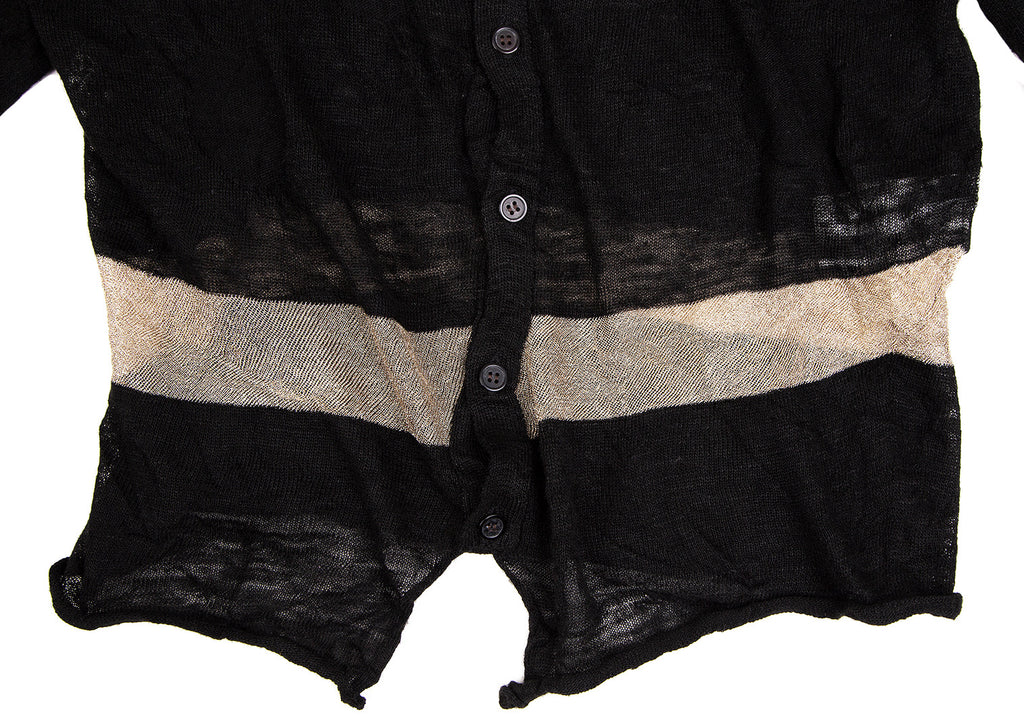 YOHJI YAMAMOTO JAPAN. Y's Wrinkle Dot Woven Black Semi-Sheer Knit Cardigan / Top