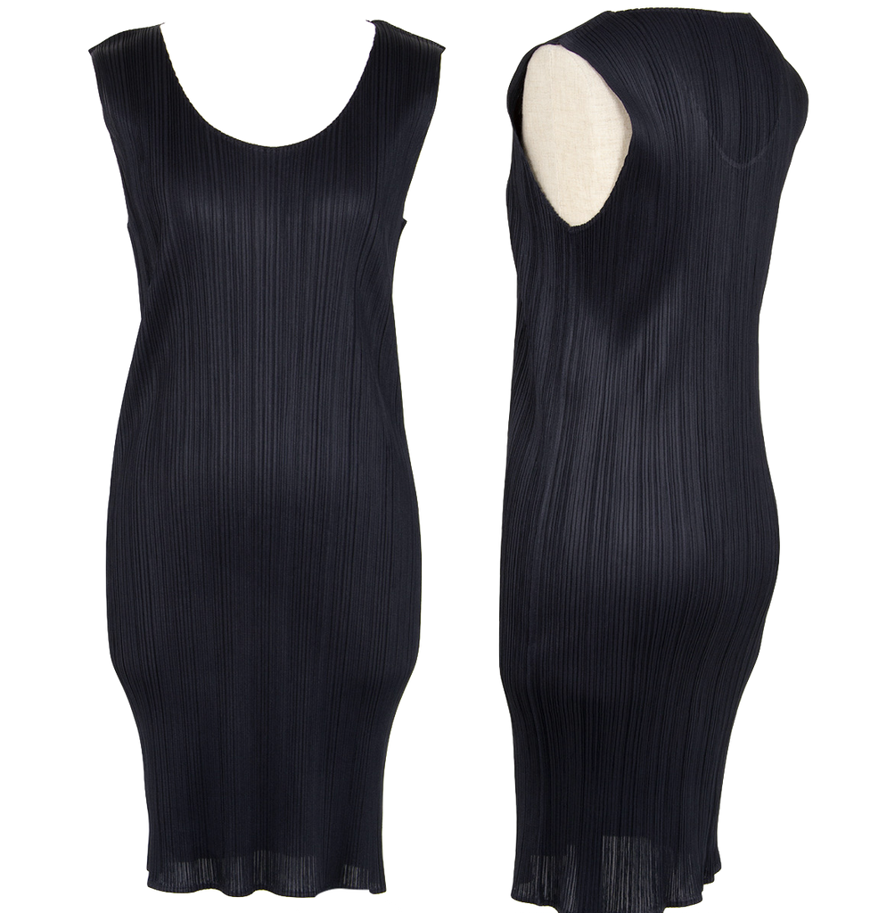 ISSEY MIYAKE Japan. PLEATS PLEASE Navy Pleats Sleeveless Dress