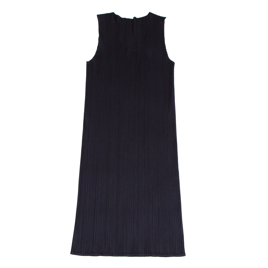 ISSEY MIYAKE Japan. PLEATS PLEASE Navy Pleats Sleeveless Dress