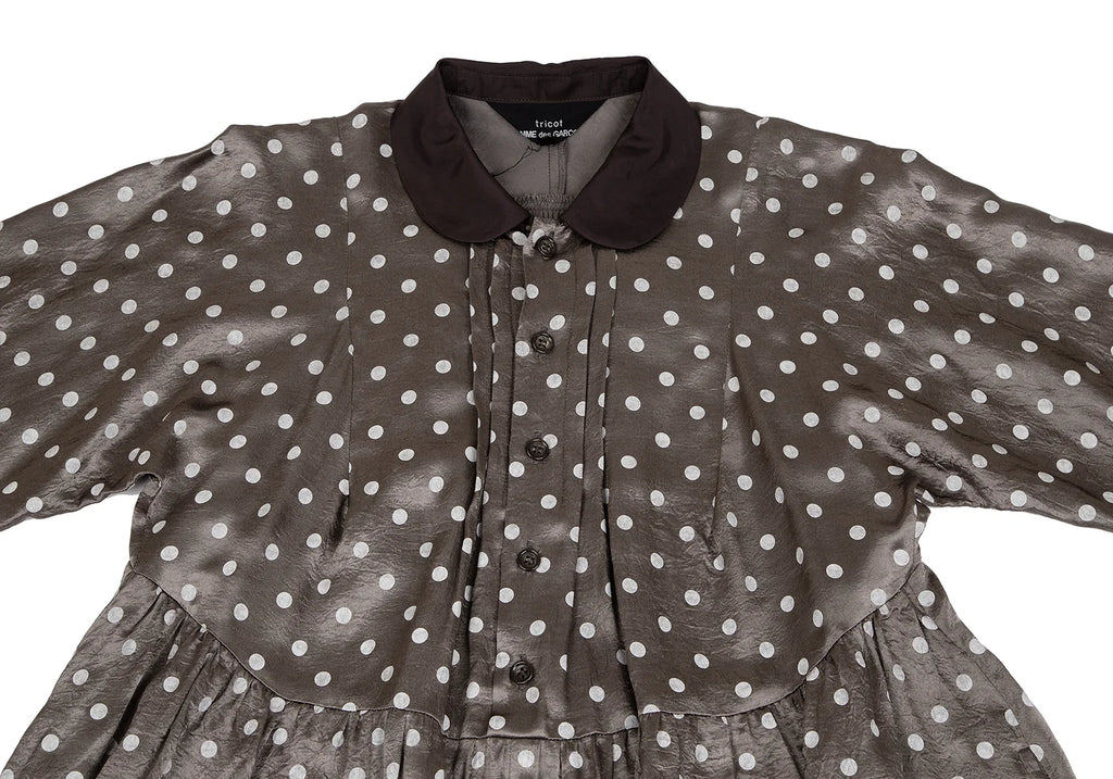COMME des GARCONS TRICOT. Mocha Color Shiny Dot Round Collar Shirt Dress