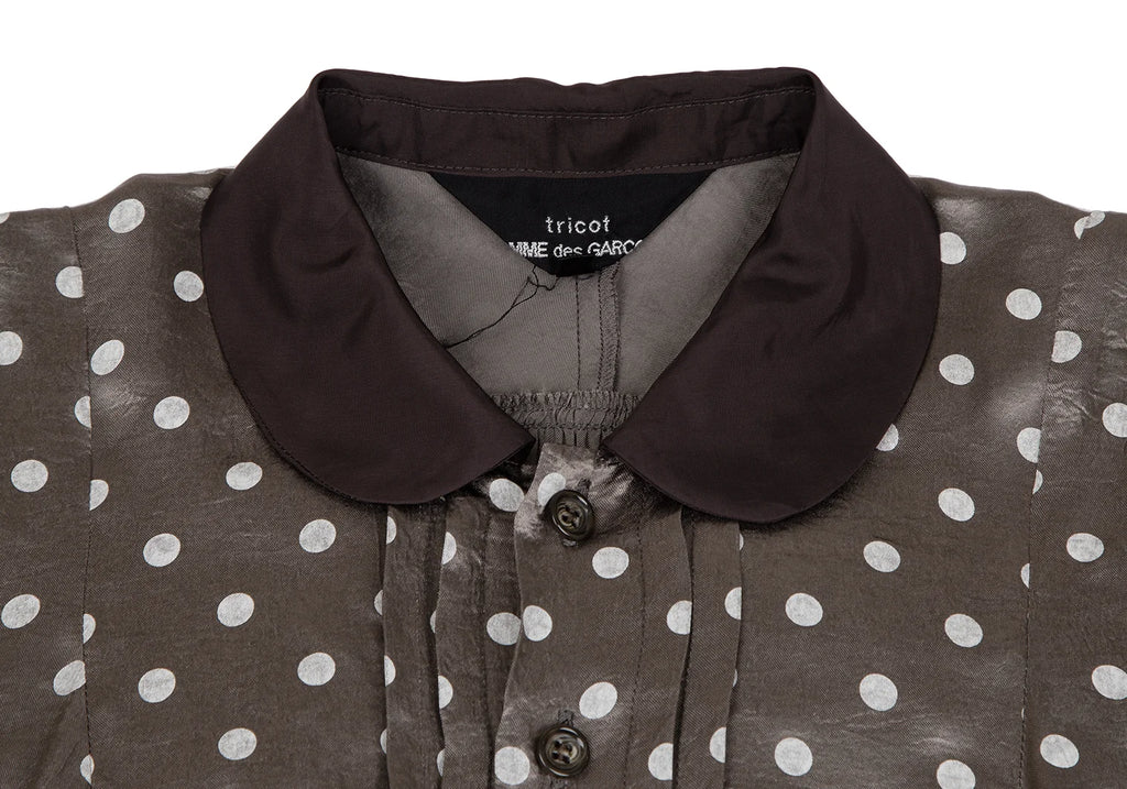 COMME des GARCONS TRICOT. Mocha Color Shiny Dot Round Collar Shirt Dress