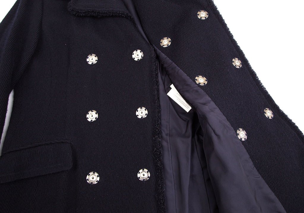 COMME des GARCONS JAPAN. TRICOT. Navy Wool Cutting Design Coat