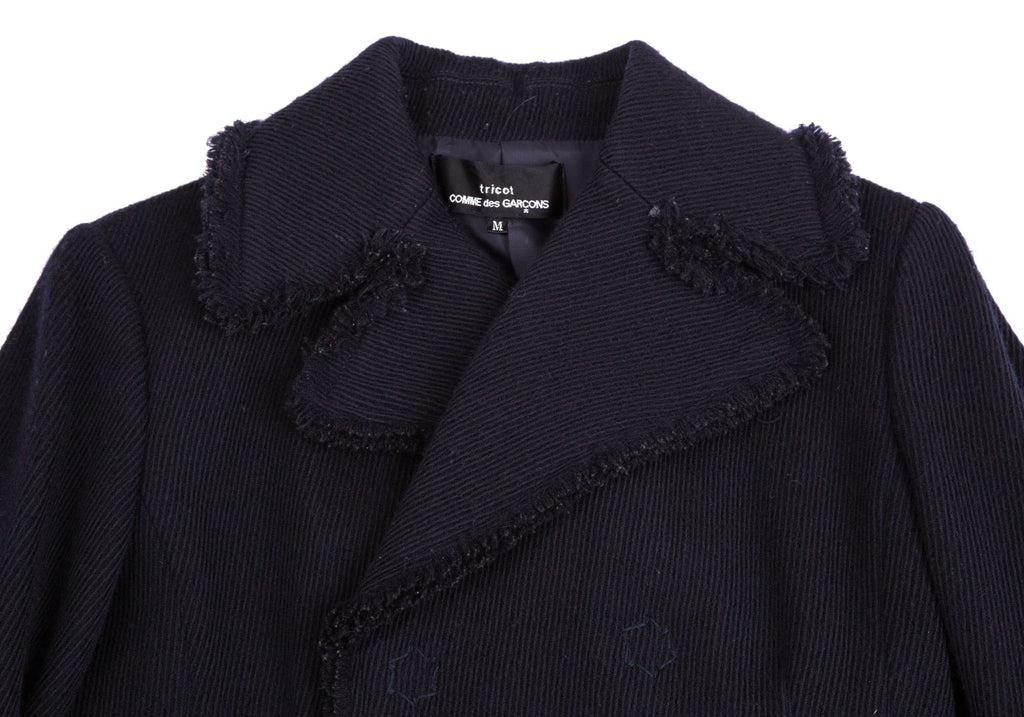 COMME des GARCONS JAPAN. TRICOT. Navy Wool Cutting Design Coat