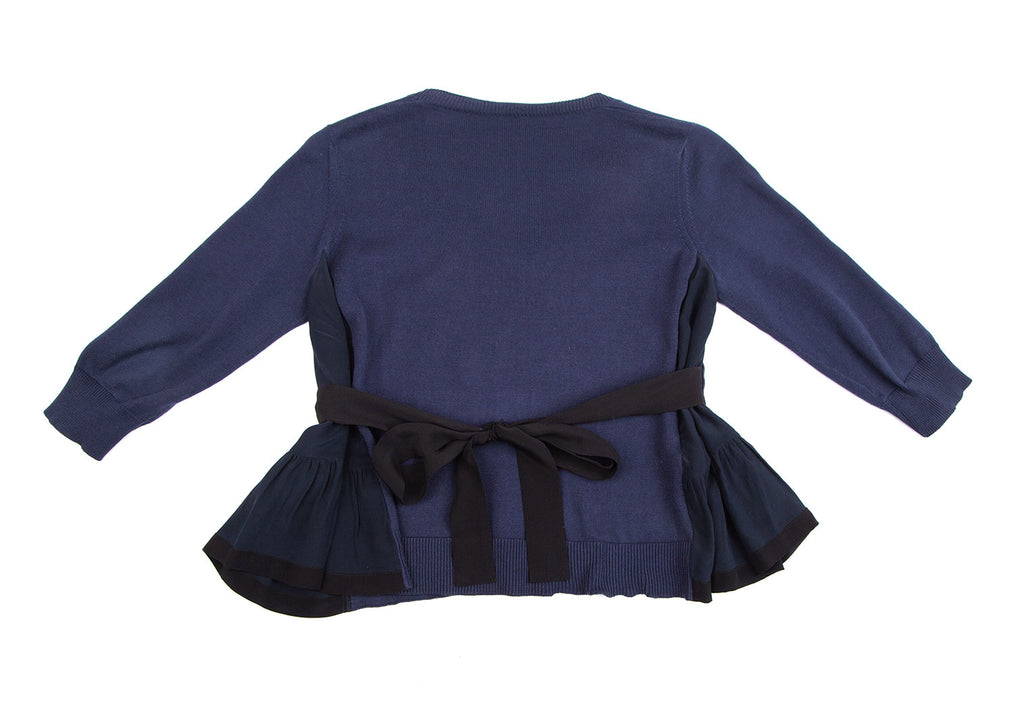 PRADA ITALY. Navy Color Tie Back Gathered Switching Knit Sweater