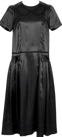 Azzedine Alaia Paris. Vintage Black Polytech Floral A Line Dress