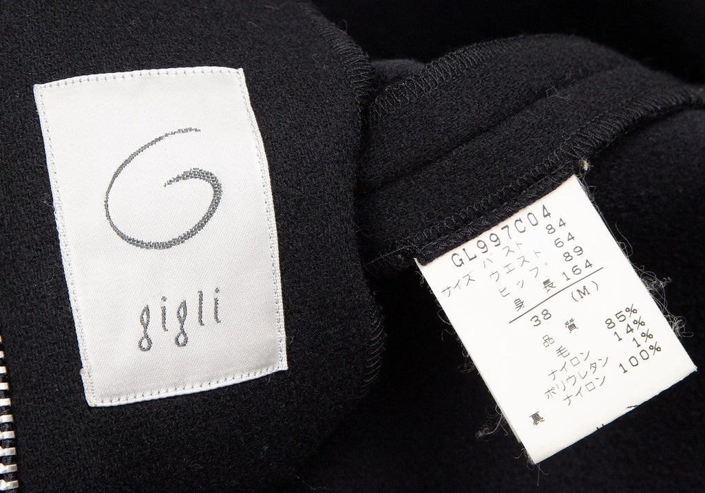 ROMEO GIGLI  ITALY. Black Wool Stand-collar Zipper Coat