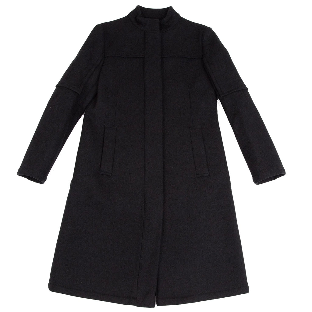 ROMEO GIGLI  ITALY. Black Wool Stand-collar Zipper Coat