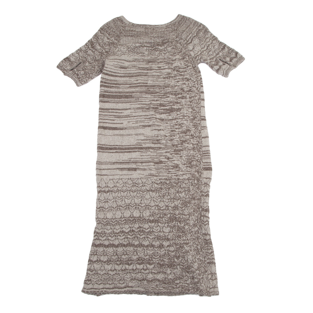 Chloe Paris. Beige Wool/Angora Knit Jacquard Knit Short Sleeve Dress