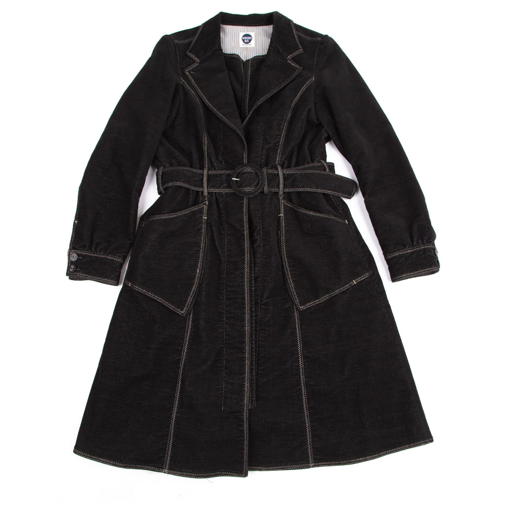 HIROKO KOSHINO JAPAN. HIROKO BIS, Black Belt Front Layered Belted Coat