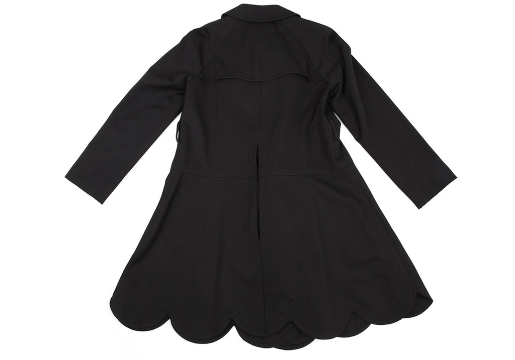 COMME des GARCONS JAPAN. Black Wool Gaba Scallop Hem Trench Coat