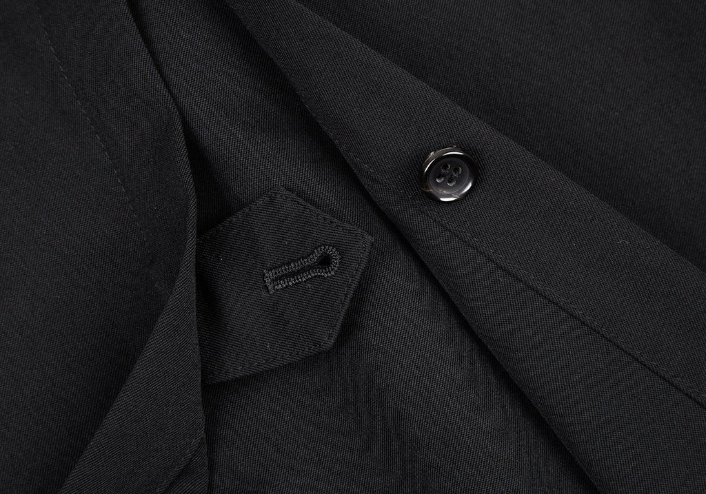 COMME des GARCONS JAPAN. Black Wool Gaba Scallop Hem Trench Coat