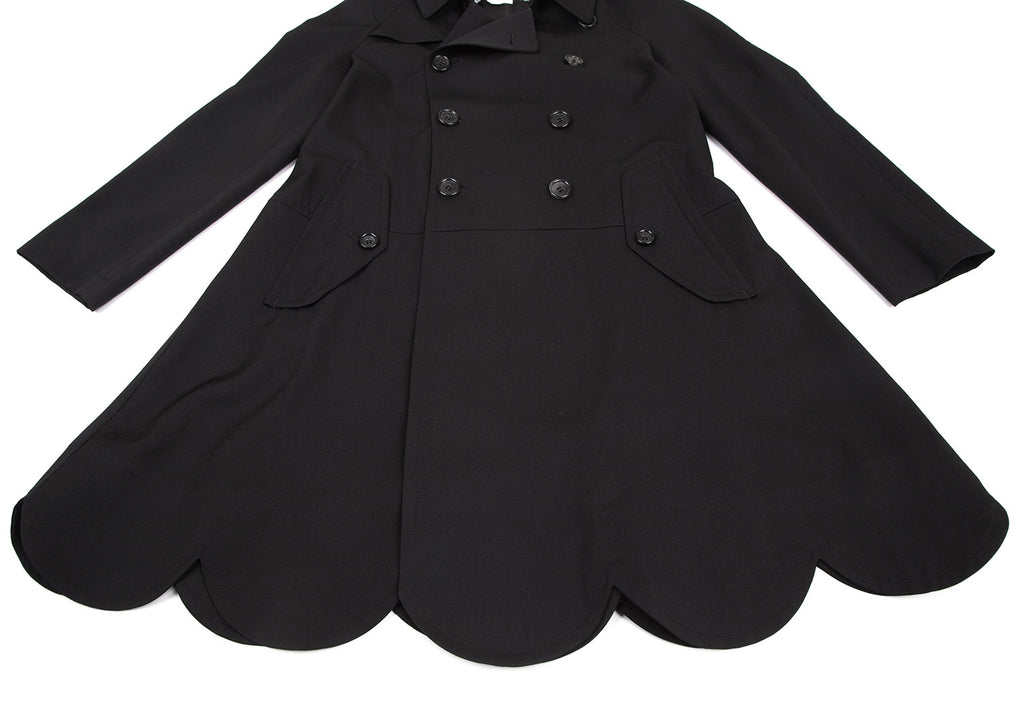 COMME des GARCONS JAPAN. Black Wool Gaba Scallop Hem Trench Coat