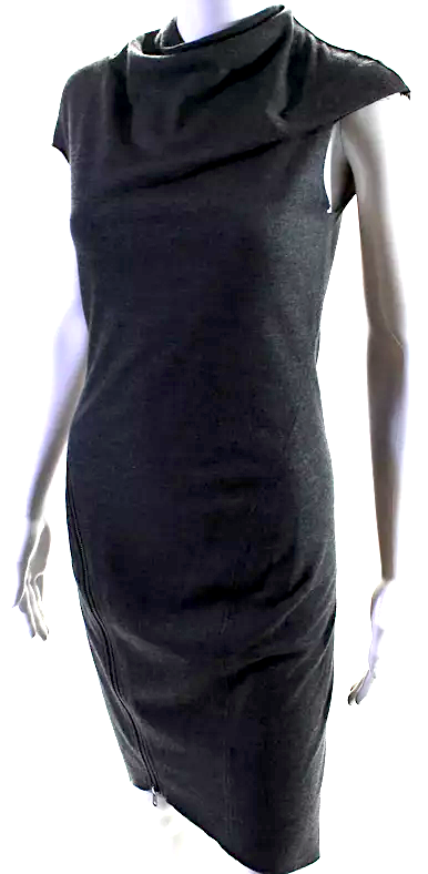 Helmut Lang NY. Gray Wool High Neck Sleeveless Expose Zip Dress