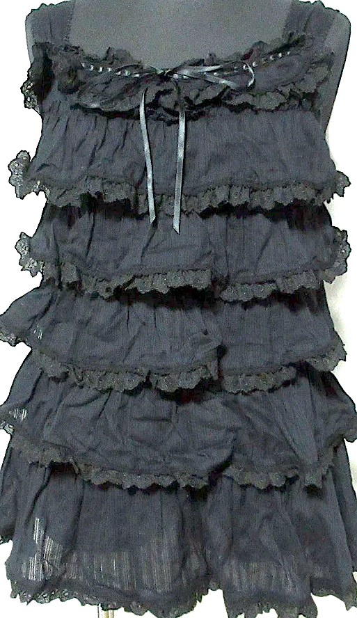 PINK HOUSE JAPAN. Black Frill Tiered Sleeveless Cut and Sew Top