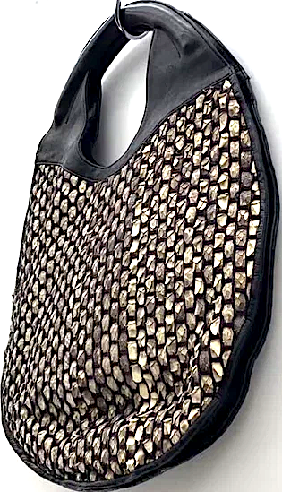 Michiamo Japan. NEW . NWOT. Luxury Black Lambskin Leather/Python Skin Large Handbag