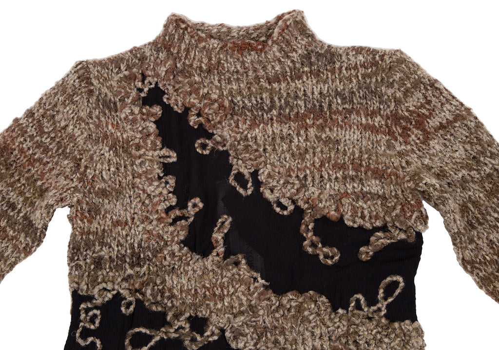 M.& KYOKO JAPAN. NEW W/TAGS. Brown, Black Abstract Knit Switching High Neck Knit Sweater