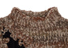 M.& KYOKO JAPAN. NEW W/TAGS. Brown, Black Abstract Knit Switching High Neck Knit Sweater