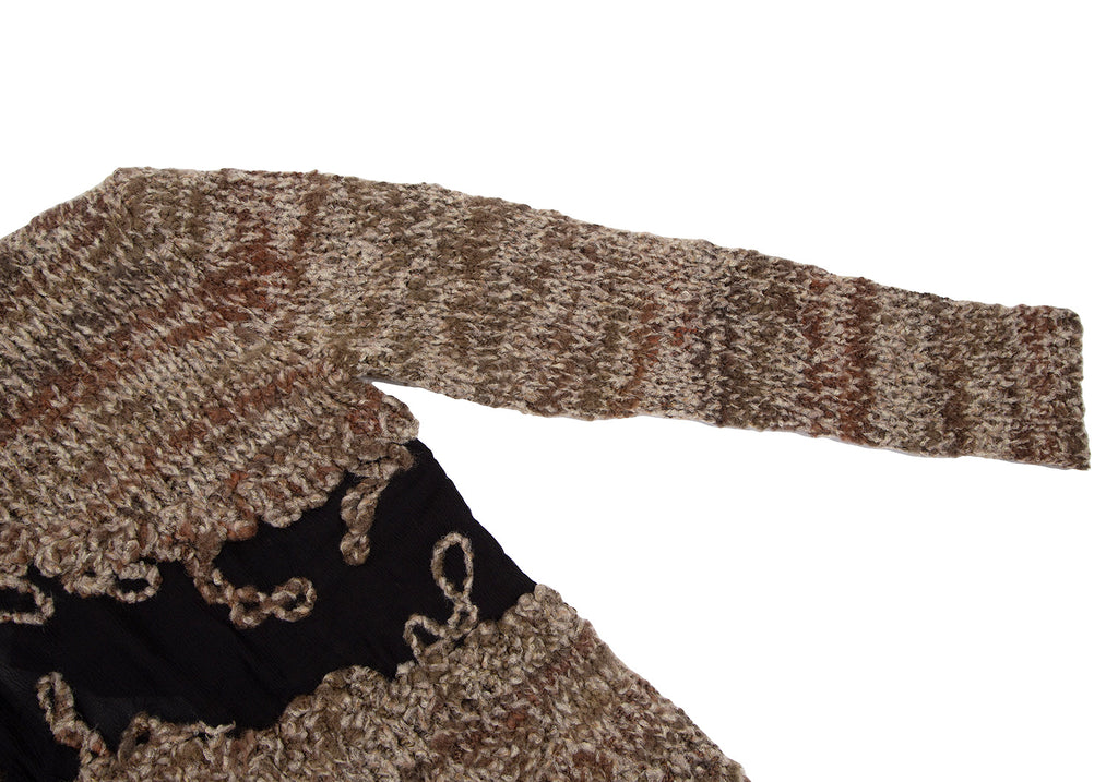 M.& KYOKO JAPAN. NEW W/TAGS. Brown, Black Abstract Knit Switching High Neck Knit Sweater