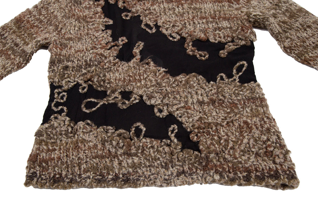 M.& KYOKO JAPAN. NEW W/TAGS. Brown, Black Abstract Knit Switching High Neck Knit Sweater