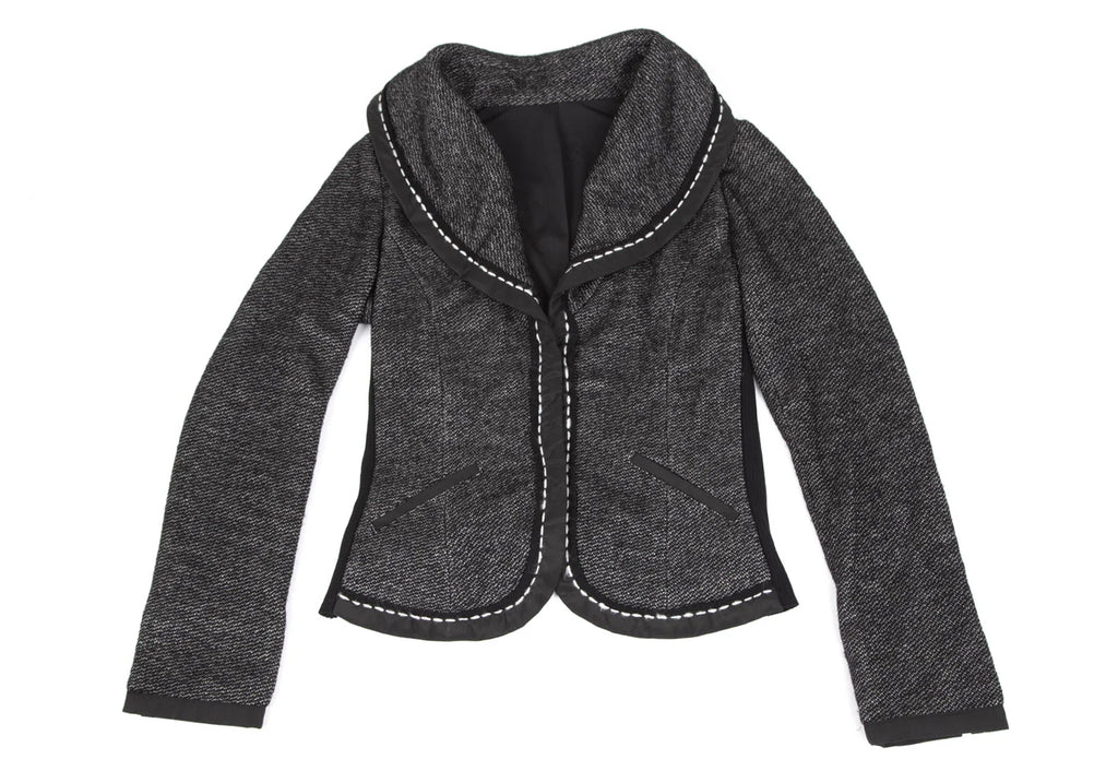 HIROKO KOSHINO  HIROKO BIS JAPAN. Piping Stitched Black Shawl-collar Jacket
