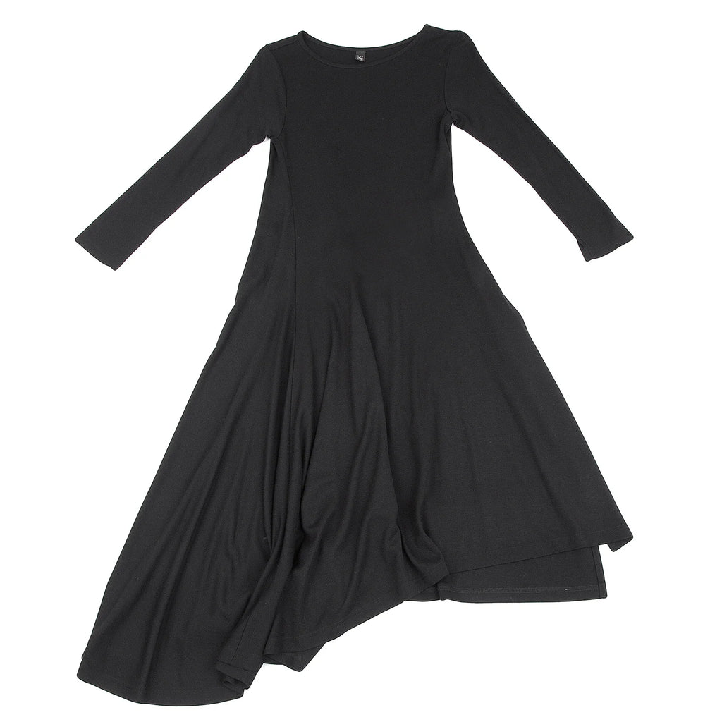YOHJI YAMAMOTO JAPAN. MICHIKO by Y’s Rayon Wool Stretched Asymmetry Black Dress