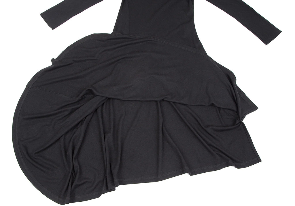 YOHJI YAMAMOTO JAPAN. MICHIKO by Y’s Rayon Wool Stretched Asymmetry Black Dress