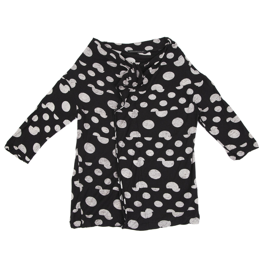 YOHJI YAMAMOTO JAPAN. Y's Black, White Dot Print Drape Front Shirt/Top