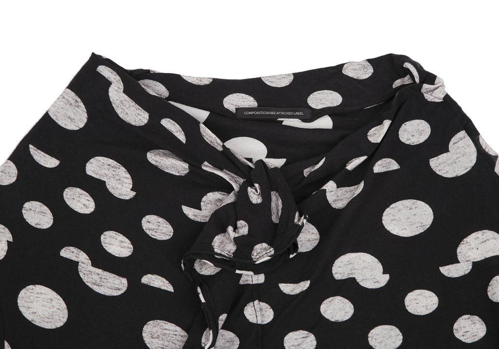 YOHJI YAMAMOTO JAPAN. Y's Black, White Dot Print Drape Front Shirt/Top