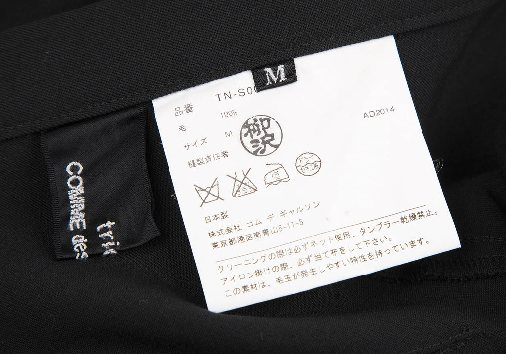 COMME des GARCONS JAPAN. TRICOT. Wool Black Gabardine Tuck & Dart Design Skirt