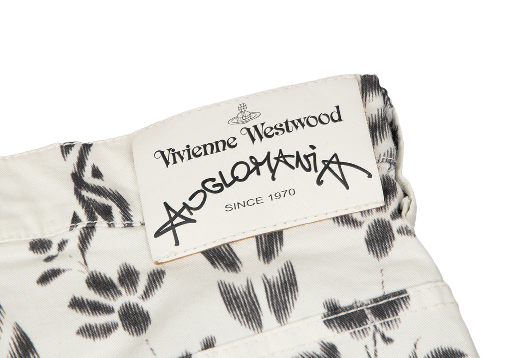 Vivienne Westwood UK. ANGLOMANIA. White Printed Stretch Pants