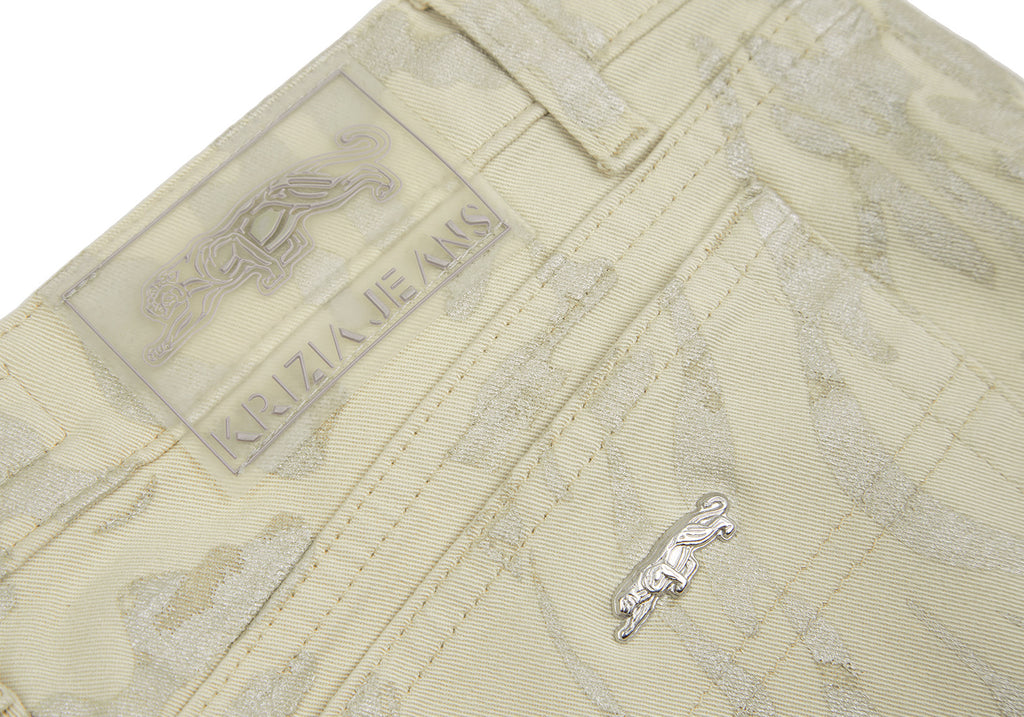 KRIZIA PARIS. Beige Cotton Camouflage Printed Flare Pants