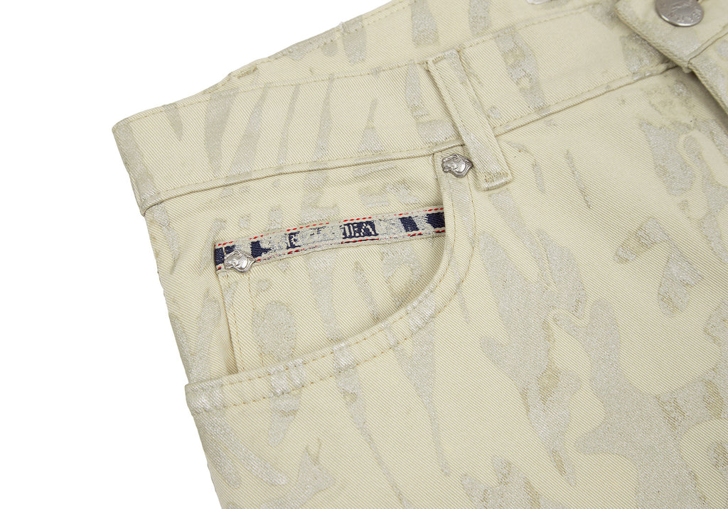 KRIZIA PARIS. Beige Cotton Camouflage Printed Flare Pants