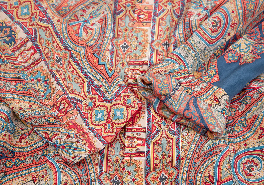 COMME des GARCONS JAPAN. Paisley Printed Silk Shirt Dress Multi-Color