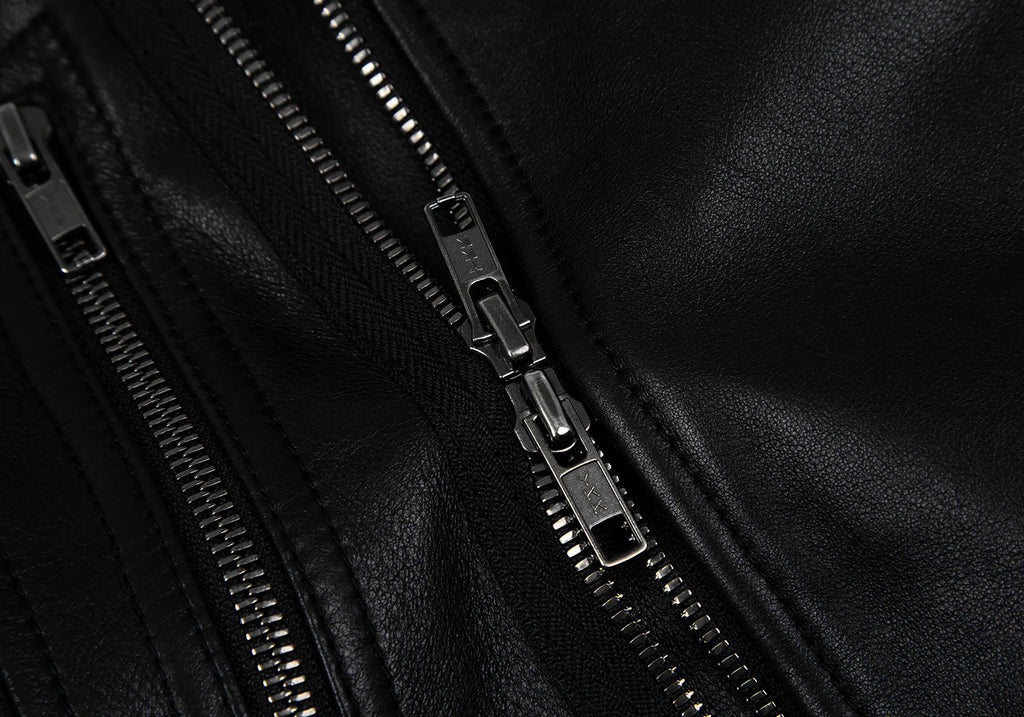 THYSKEN'S THEORY. Raccoon Fur Collar Black LambskinLeather Biker Jacket / Evening Jacket.   MANY MORE FURS AND FAUX FURS IN STORE NOW