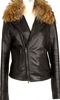 THYSKEN'S THEORY. Raccoon Fur Collar Black LambskinLeather Biker Jacket / Evening Jacket.   MANY MORE FURS AND FAUX FURS IN STORE NOW
