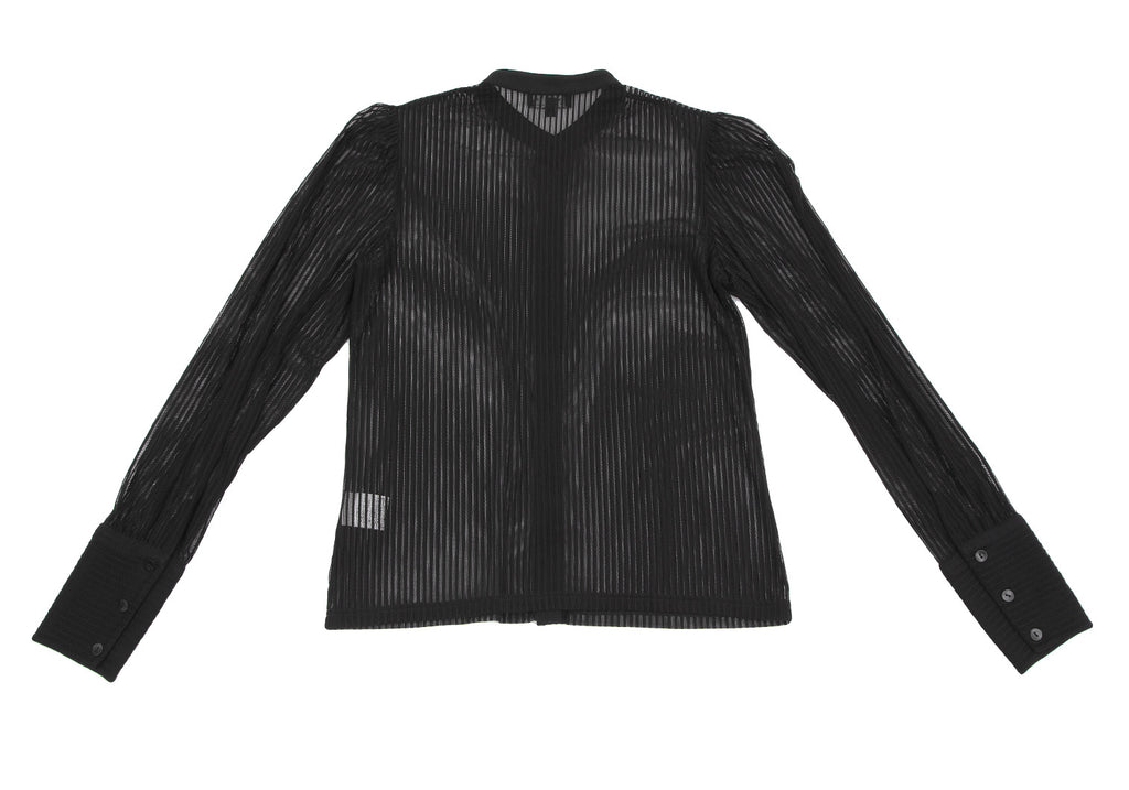 agnes b. Paris. Black Nylon Stretch Semi-Sheer Stripe Long Sleeve Shirt