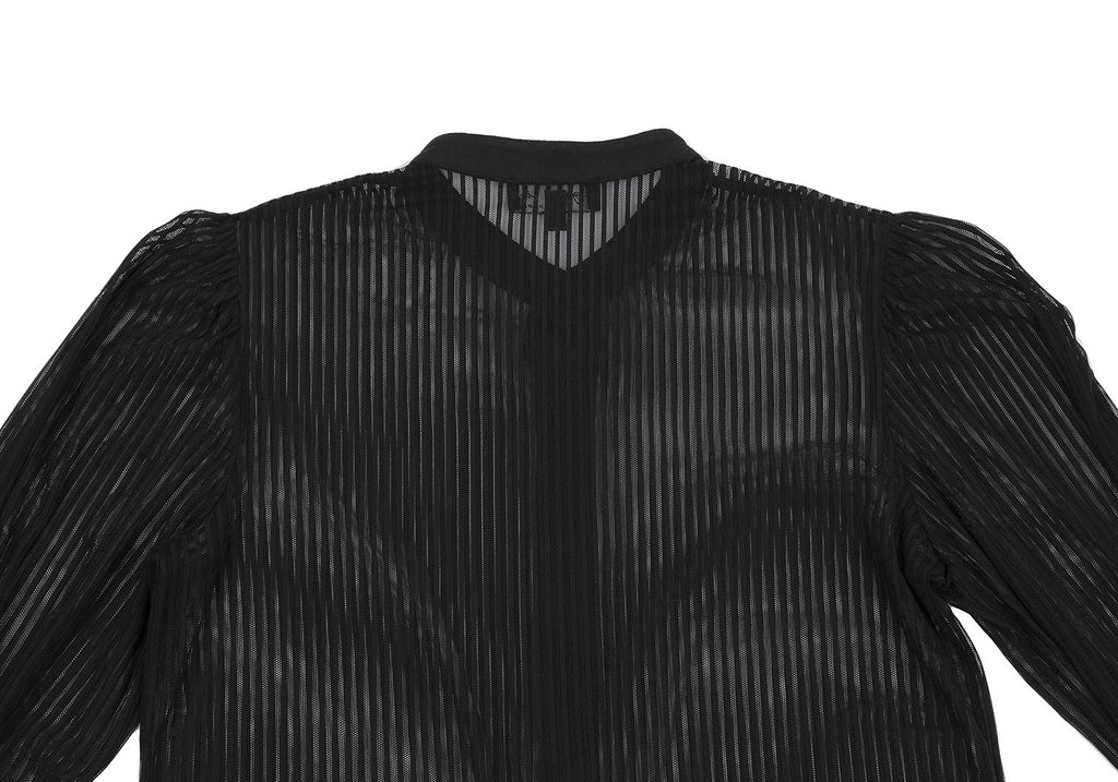 agnes b. Paris. Black Nylon Stretch Semi-Sheer Stripe Long Sleeve Shirt