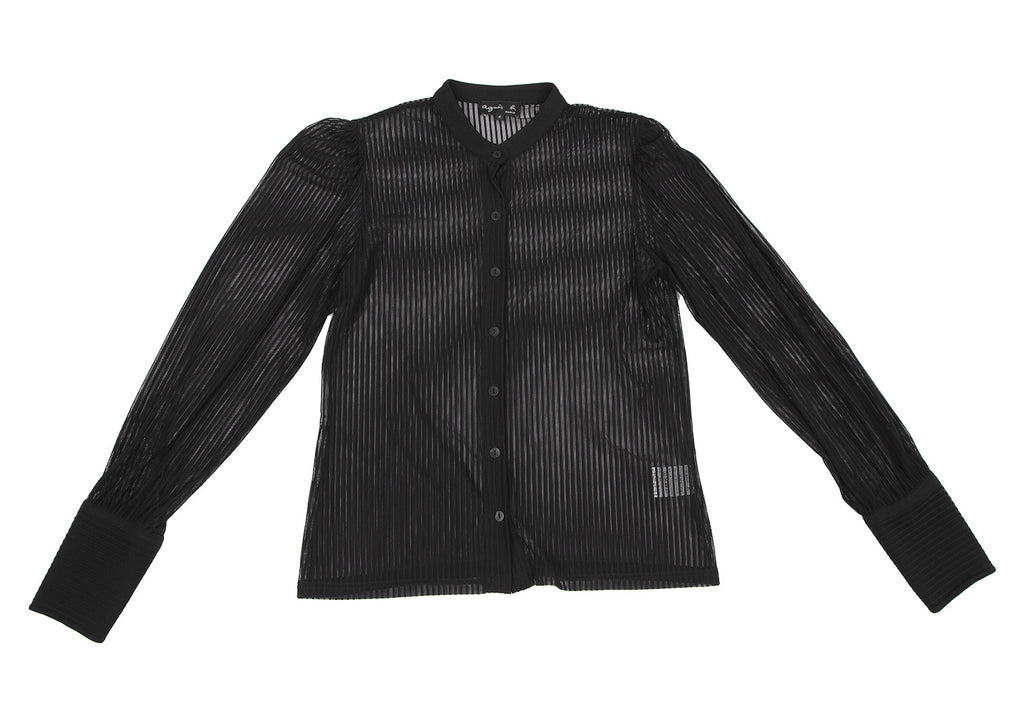 agnes b. Paris. Black Nylon Stretch Semi-Sheer Stripe Long Sleeve Shirt