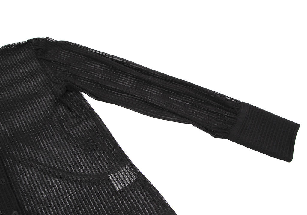 agnes b. Paris. Black Nylon Stretch Semi-Sheer Stripe Long Sleeve Shirt