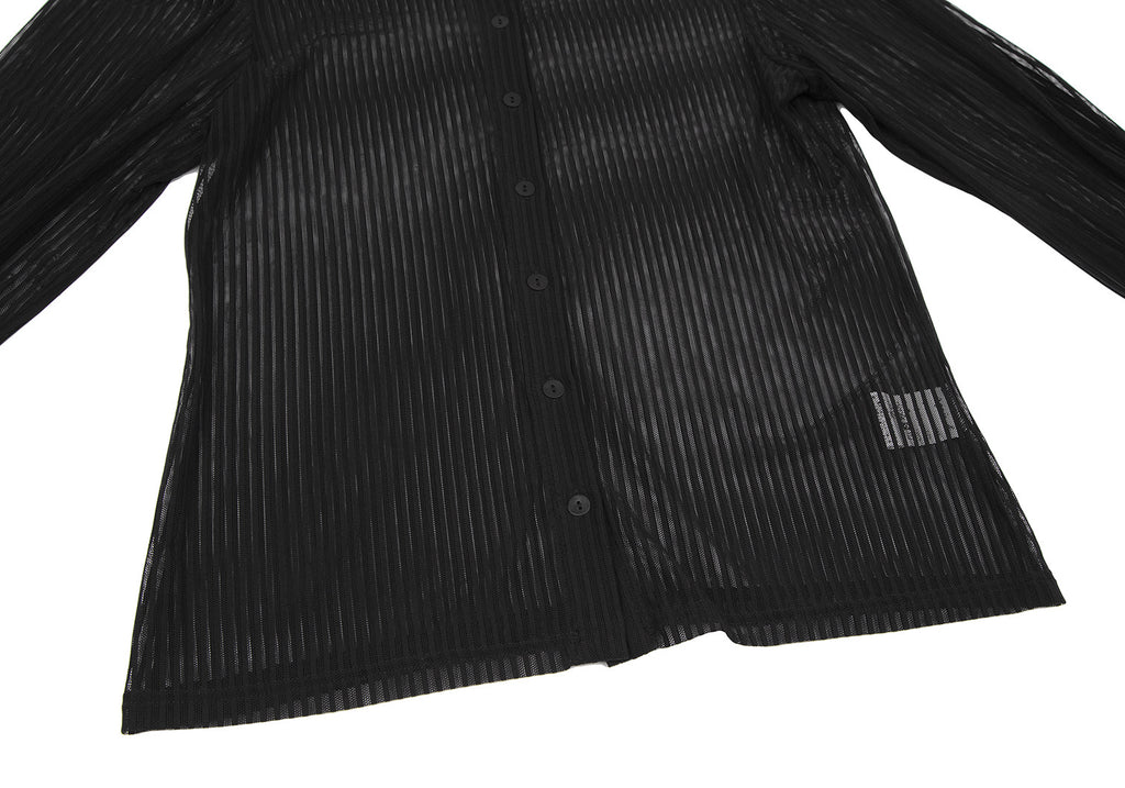 agnes b. Paris. Black Nylon Stretch Semi-Sheer Stripe Long Sleeve Shirt