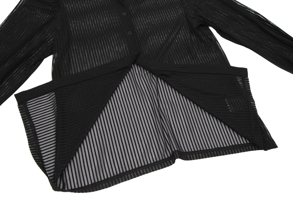 agnes b. Paris. Black Nylon Stretch Semi-Sheer Stripe Long Sleeve Shirt