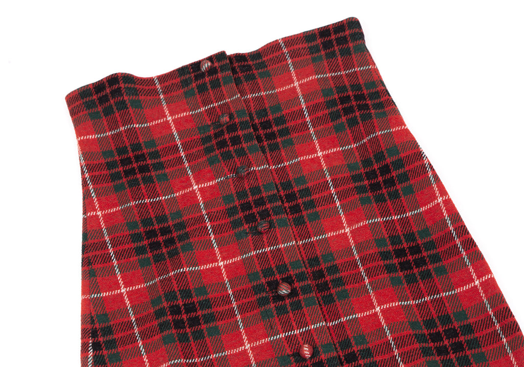 Comme des Garcons Japan. Tricot. 100% Cotton Red,Green Checker Plaid Front Button Skirt