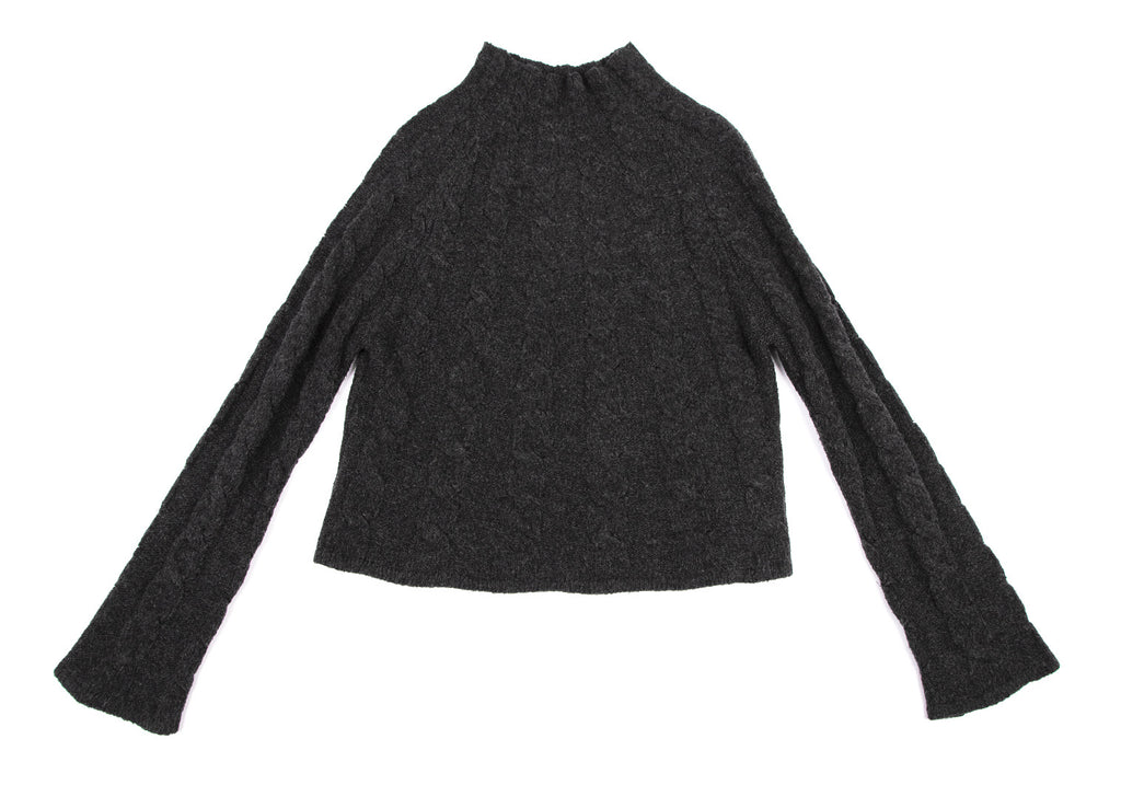 HIROKO KOSHINO JAPAN. Mock Neck Charcoal Color Cable Knit Sweater