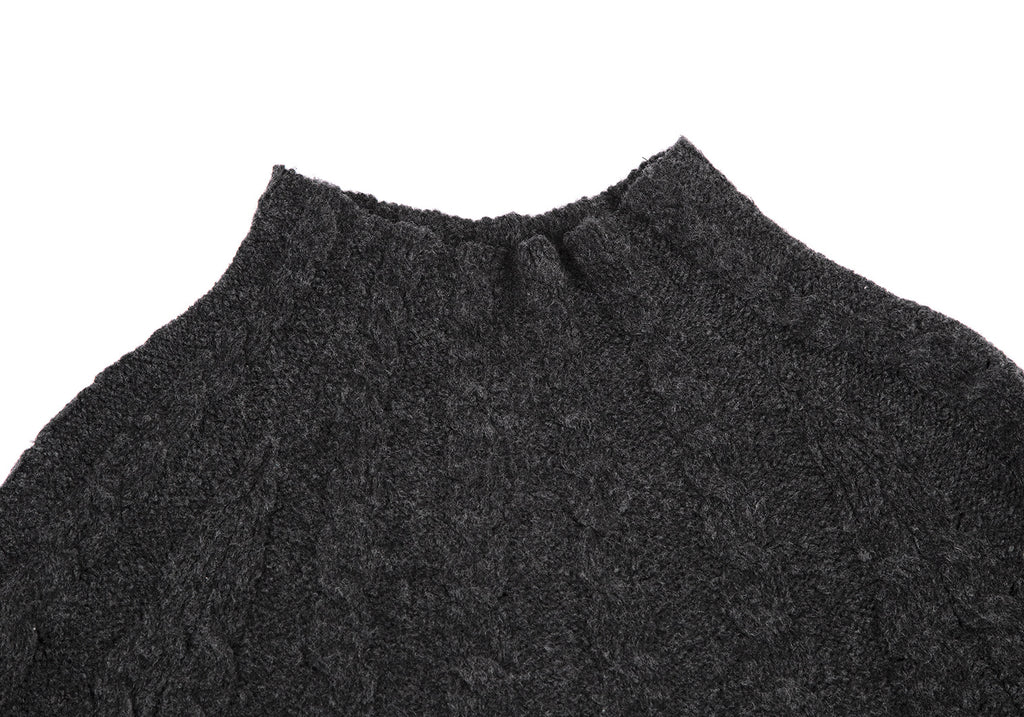 HIROKO KOSHINO JAPAN. Mock Neck Charcoal Color Cable Knit Sweater