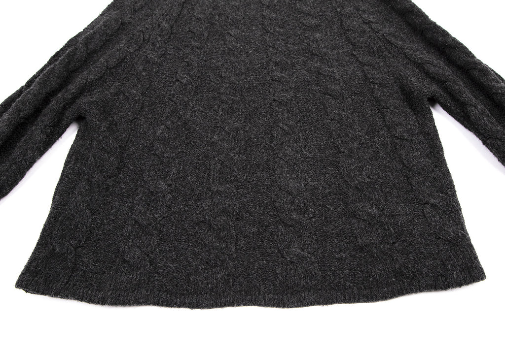 HIROKO KOSHINO JAPAN. Mock Neck Charcoal Color Cable Knit Sweater