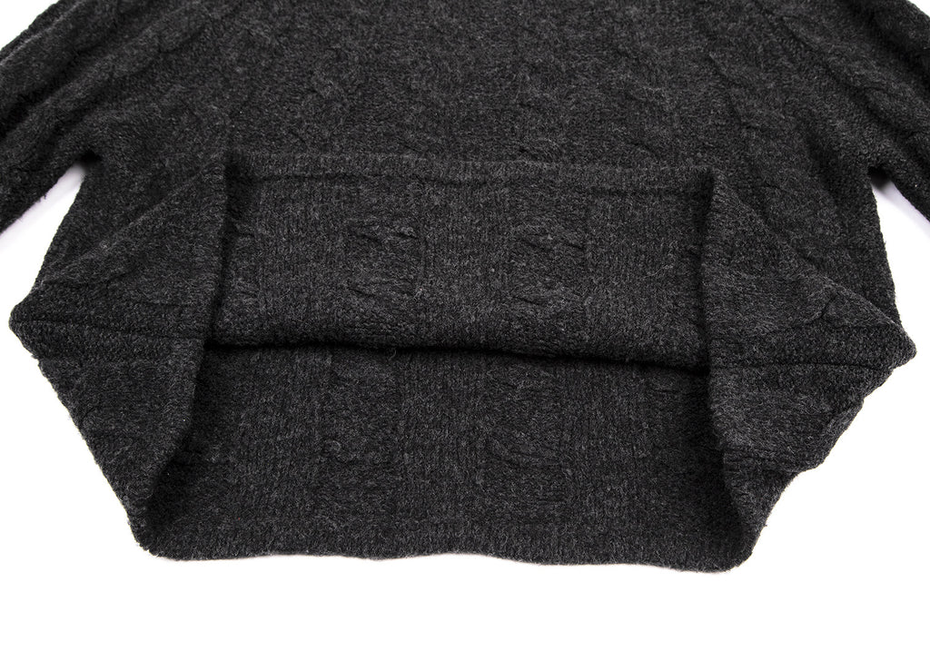 HIROKO KOSHINO JAPAN. Mock Neck Charcoal Color Cable Knit Sweater