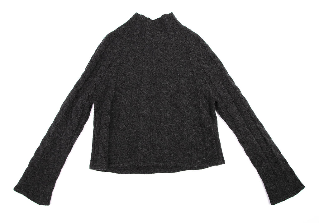 HIROKO KOSHINO JAPAN. Mock Neck Charcoal Color Cable Knit Sweater