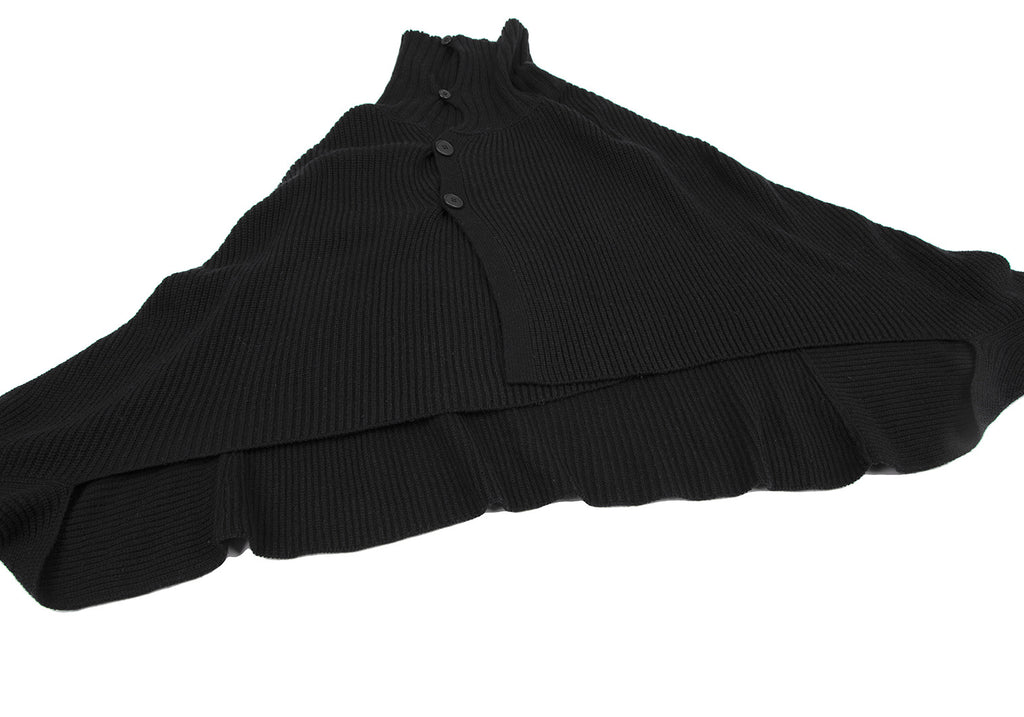 YOHJI YAMAMOTO JAPAN. Y's  RISMAT by Y's. Black Ribbed Knit Poncho Cardigan